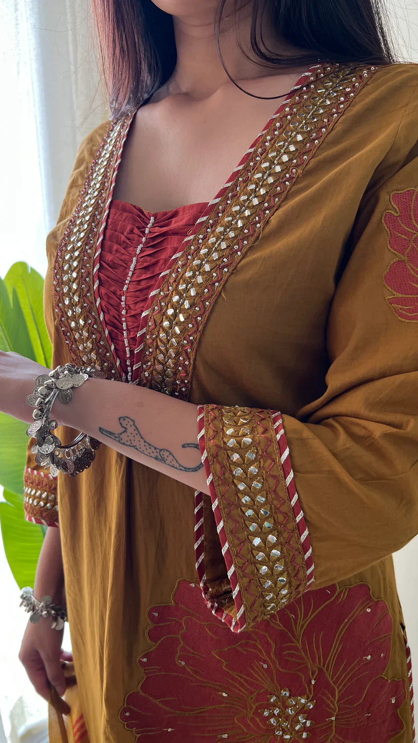 Moksha Embroidered Cotton A-line Plazo & Dupatta Set