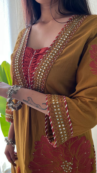 Moksha Embroidered Cotton A-line Plazo & Dupatta Set