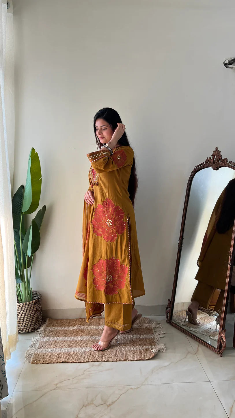 Moksha Embroidered Cotton A-line Plazo & Dupatta Set