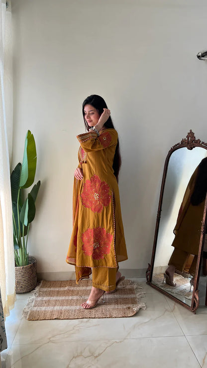 Moksha Embroidered Cotton A-line Plazo & Dupatta Set