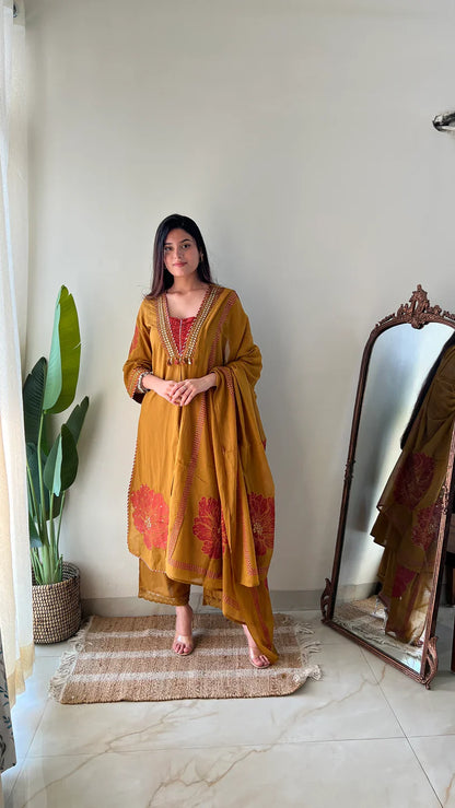 Moksha Embroidered Cotton A-line Plazo & Dupatta Set