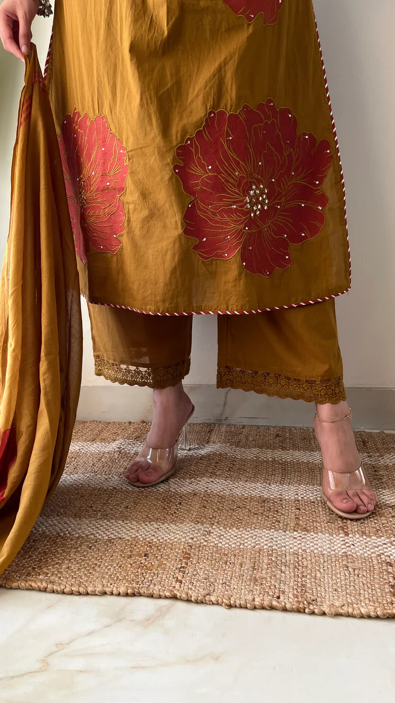 Moksha Embroidered Cotton A-line Plazo & Dupatta Set