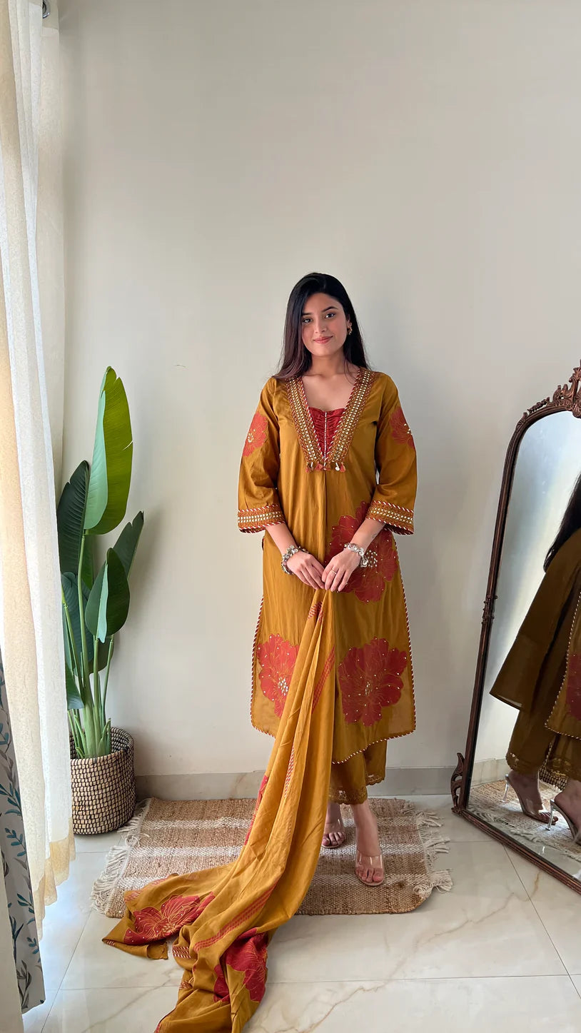 Moksha Embroidered Cotton A-line Plazo & Dupatta Set