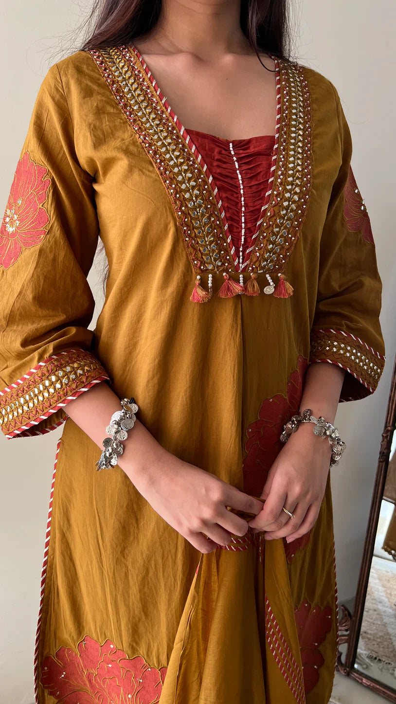 Moksha Embroidered Cotton A-line Plazo & Dupatta Set