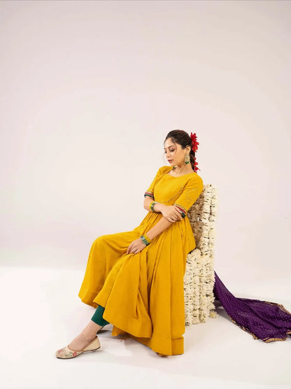 Sunehri-Mustard-Anarkali-Set-with-Purple-Dupatta