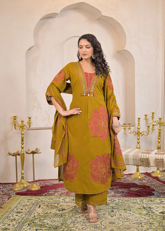 Designer cotton embroidery work suit set