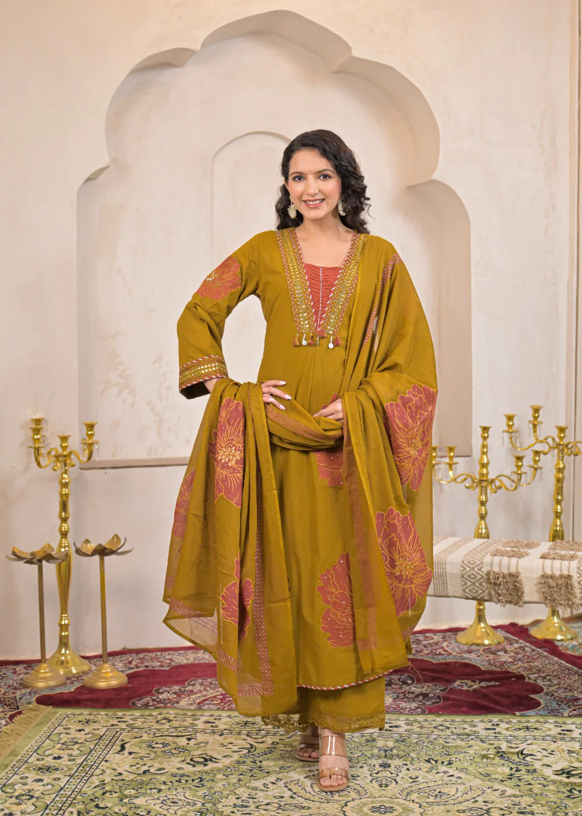 Designer cotton embroidery work suit set