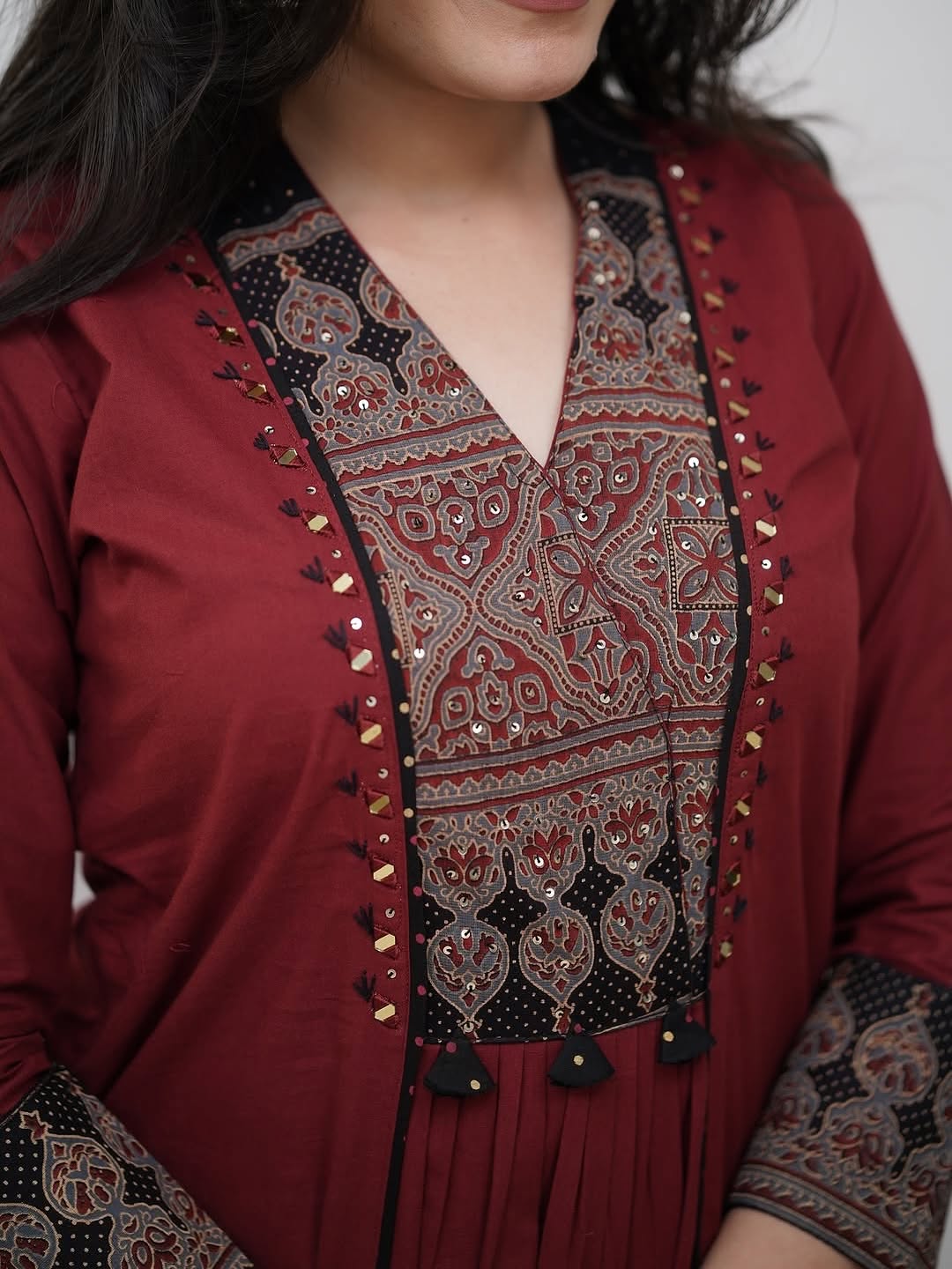 Women Cotton Anarkali Kurta Set with Mirror Work & Dupatta