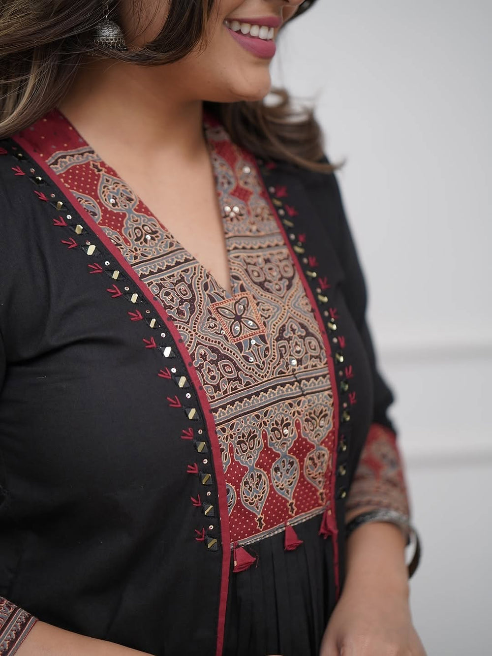 Women Cotton Anarkali Kurta Set with Mirror Work & Dupatta